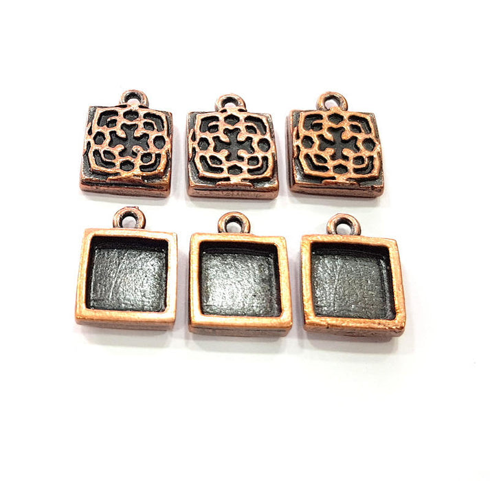 6 Copper Pendant Blank Mosaic Base inlay Blank Necklace Blank Resin Mountings Antique Copper Plated Metal ( 10x10 mm square blank) G11510