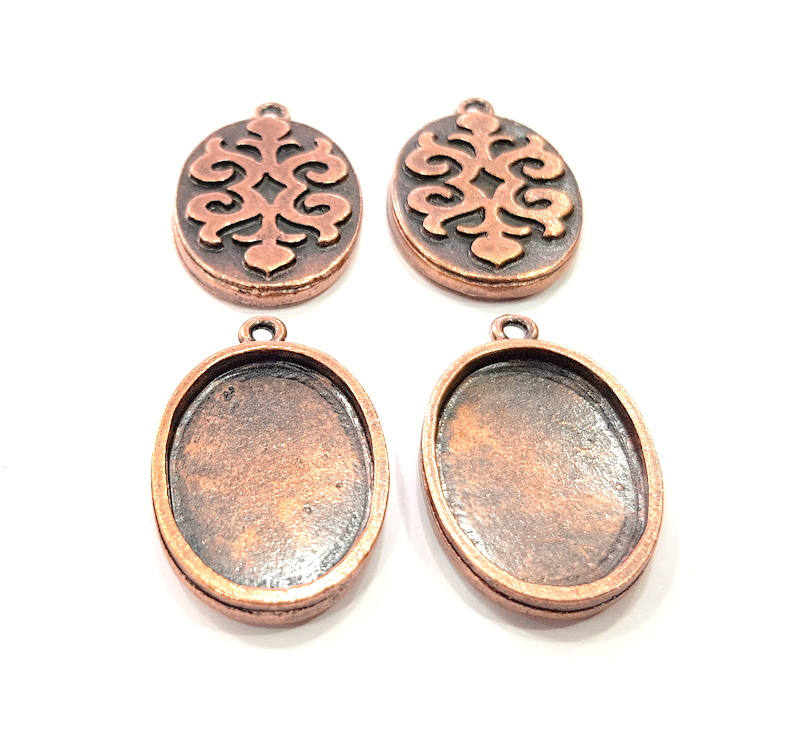 4 Copper Pendant Blank Mosaic Base inlay Blank Necklace Blank Resin Mountings Antique Copper Plated Metal ( 25x18 mm oval blank) G11511