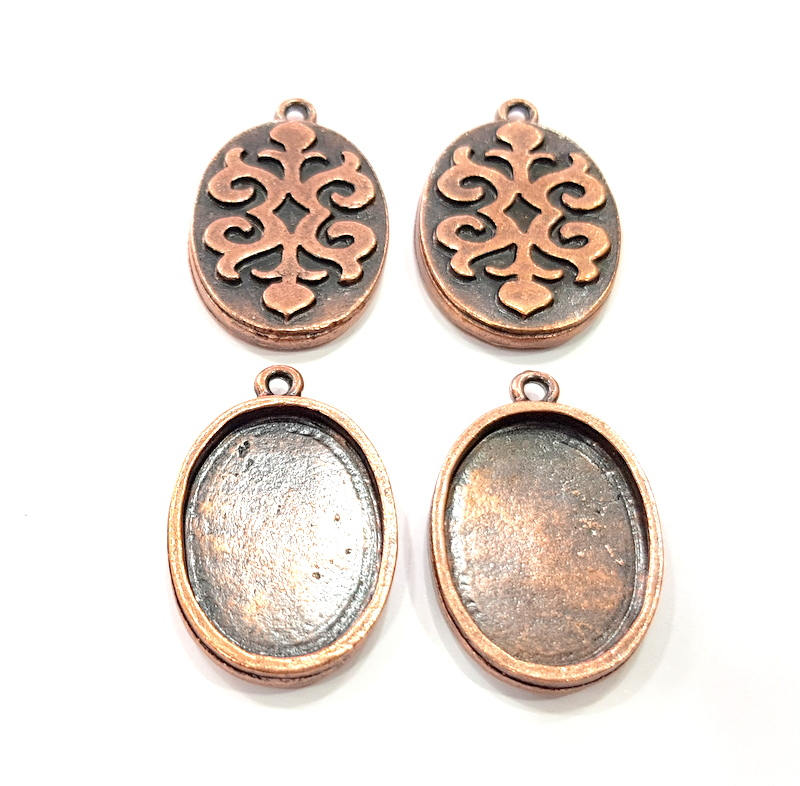 4 Copper Pendant Blank Mosaic Base inlay Blank Necklace Blank Resin Mountings Antique Copper Plated Metal ( 25x18 mm oval blank) G11511