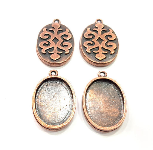 4 Copper Pendant Blank Mosaic Base inlay Blank Necklace Blank Resin Mountings Antique Copper Plated Metal ( 25x18 mm oval blank) G11511