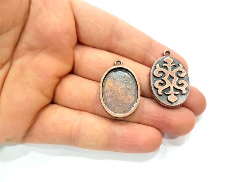 4 Copper Pendant Blank Mosaic Base inlay Blank Necklace Blank Resin Mountings Antique Copper Plated Metal ( 25x18 mm oval blank) G11511