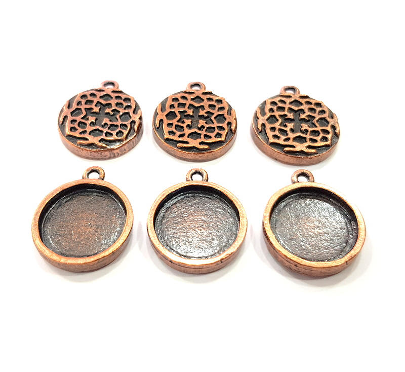 6 Copper Pendant Blank Mosaic Base inlay Blank Necklace Blank Resin Mountings Antique Copper Plated Metal ( 16 mm round blank) G13955