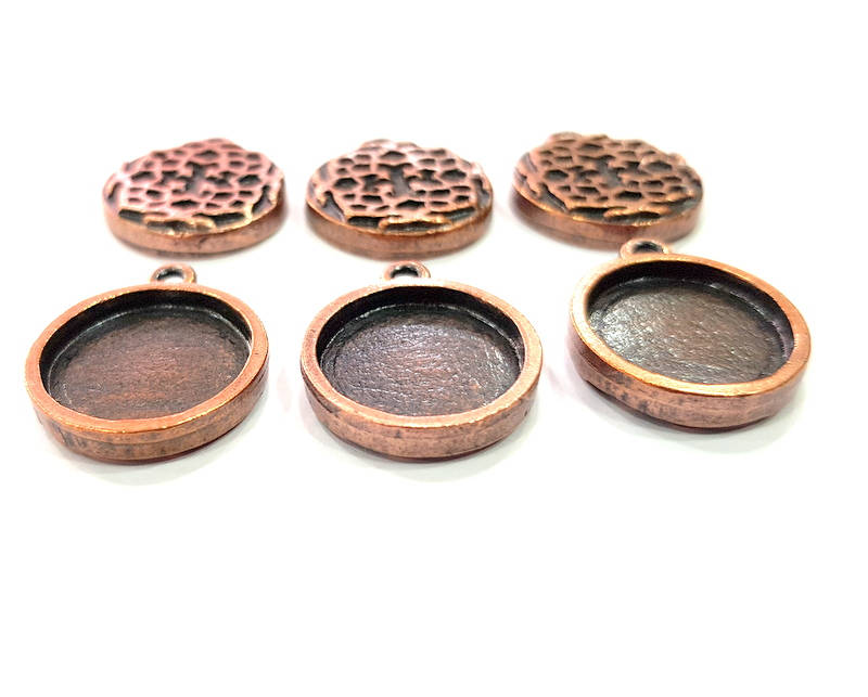 6 Copper Pendant Blank Mosaic Base inlay Blank Necklace Blank Resin Mountings Antique Copper Plated Metal ( 16 mm round blank) G13955