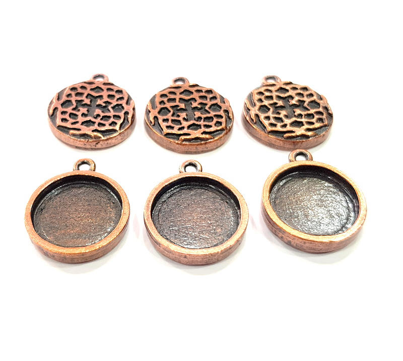 6 Copper Pendant Blank Mosaic Base inlay Blank Necklace Blank Resin Mountings Antique Copper Plated Metal ( 16 mm round blank) G13955