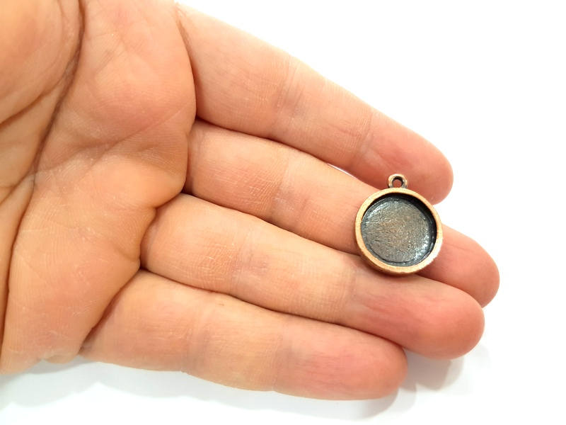 6 Copper Pendant Blank Mosaic Base inlay Blank Necklace Blank Resin Mountings Antique Copper Plated Metal ( 16 mm round blank) G13955