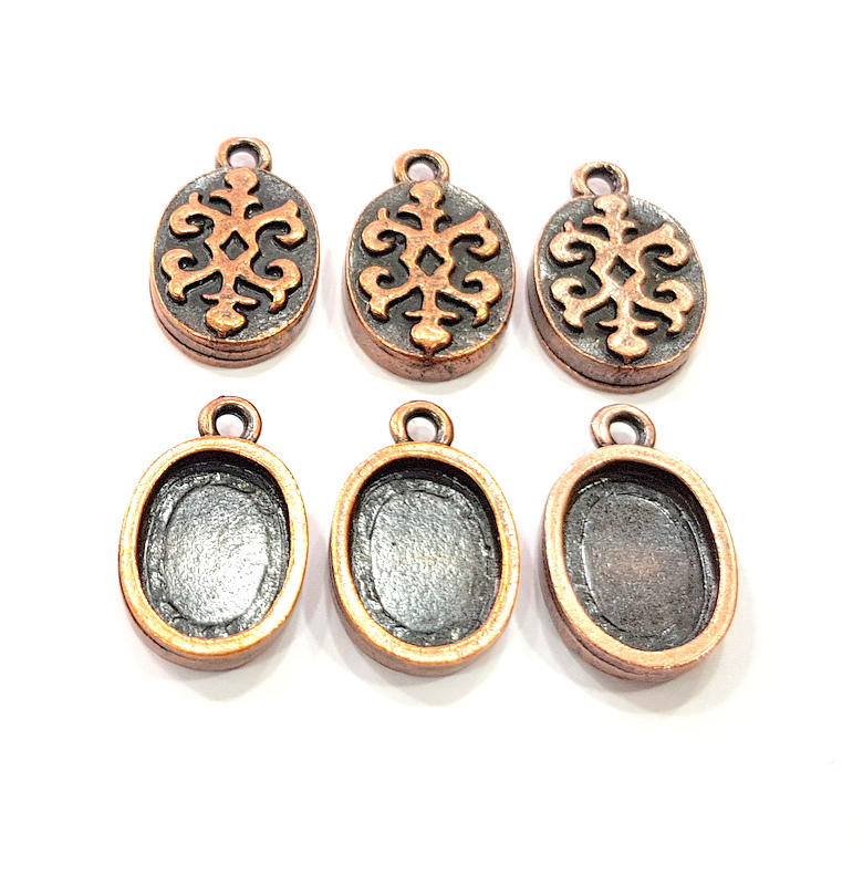 6 Copper Pendant Blank Mosaic Base inlay Blank Necklace Blank Resin Mountings Antique Copper Plated Metal ( 14x10 mm oval blank) G11513