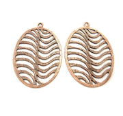 2 Oval Wavy Copper Pendant Antique Copper Pendant Antique Copper Plated Metal (53x36mm) G11515