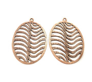 2 Oval Wavy Copper Pendant Antique Copper Pendant Antique Copper Plated Metal (53x36mm) G11515
