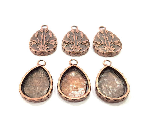 6 Copper Pendant Blank Mosaic Base inlay Blank Necklace Blank Resin Mountings Antique Copper Plated Metal ( 16x12 mm drop blank) G11517