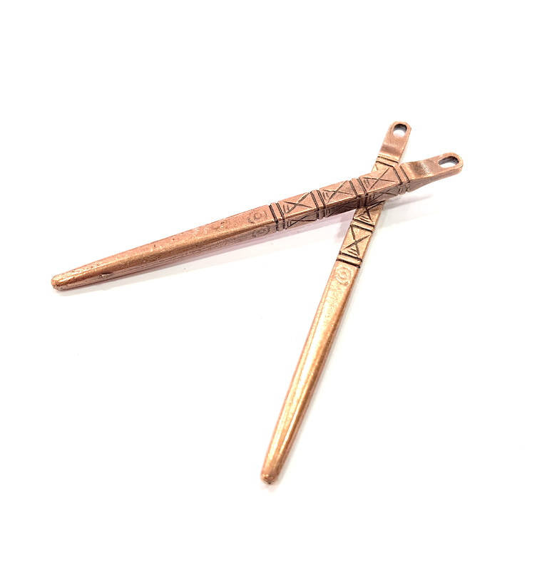 2 Spike Pendant Copper Pendant Antique Copper Pendant Antique Copper Plated Metal (71x4mm) G11528