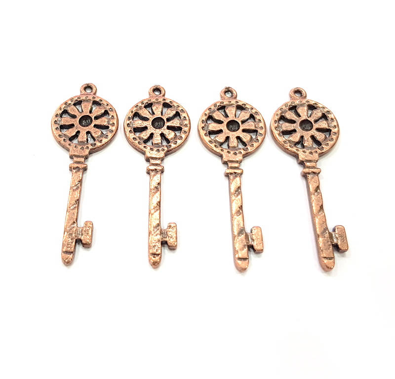4 Key Charms Copper Charm Antique Copper Charm Antique Copper Plated Metal (43x15mm) G11531