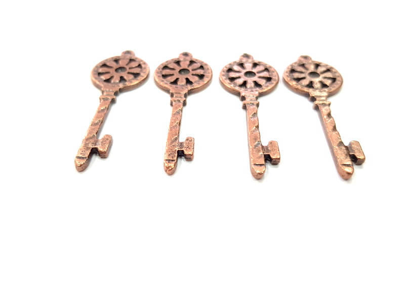 4 Key Charms Copper Charm Antique Copper Charm Antique Copper Plated Metal (43x15mm) G11531