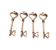 4 Key Charms Copper Charm Antique Copper Charm Antique Copper Plated Metal (41x13mm) G11534
