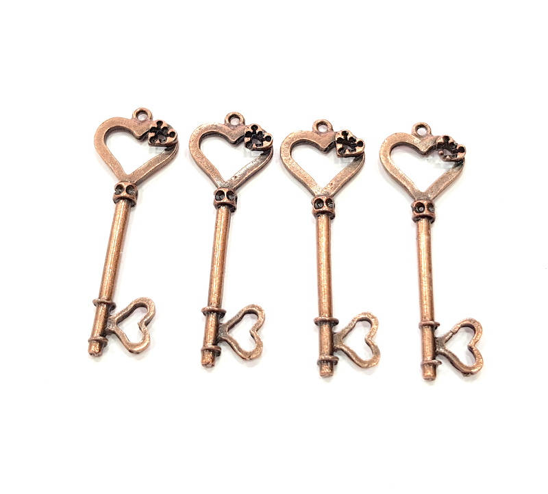4 Key Charms Copper Charm Antique Copper Charm Antique Copper Plated Metal (41x13mm) G11534