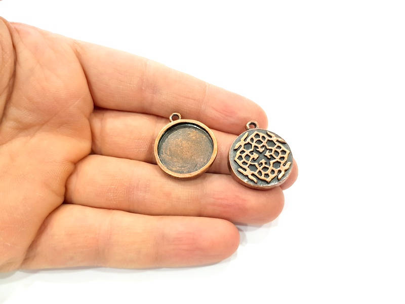 4 Copper Pendant Blank Mosaic Base inlay Blank Necklace Blank Resin Mountings Antique Copper Plated Metal ( 20 mm round blank) G11539