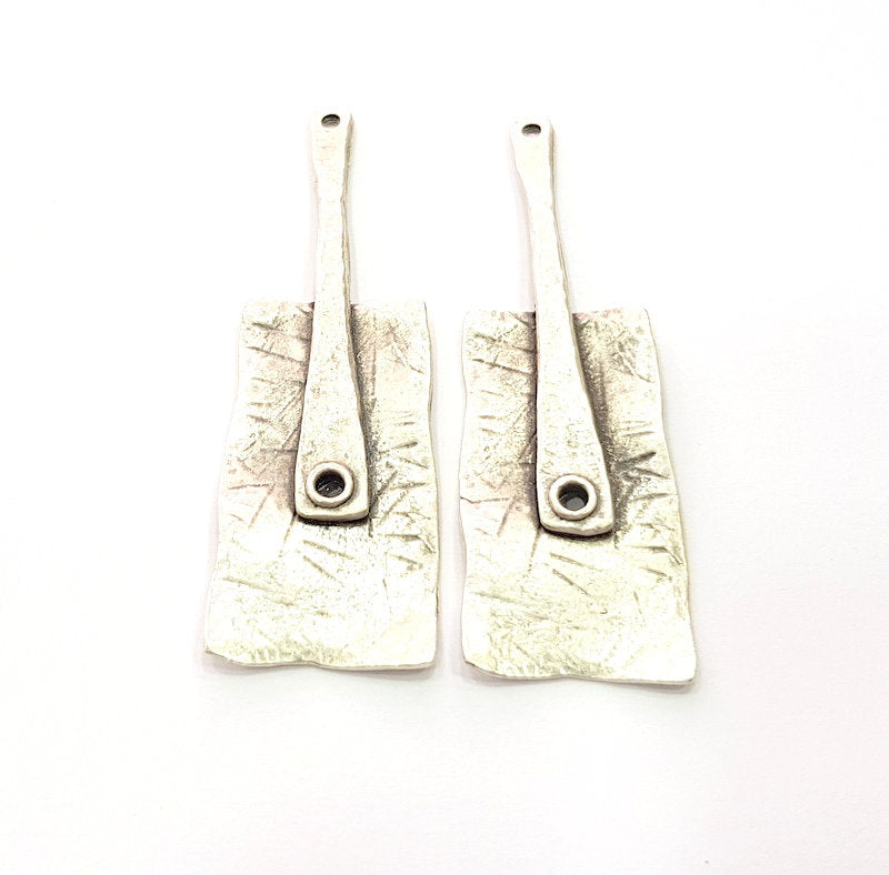 2 Silver Pendant Antique Silver Plated Pendant (61x19mm) G15291