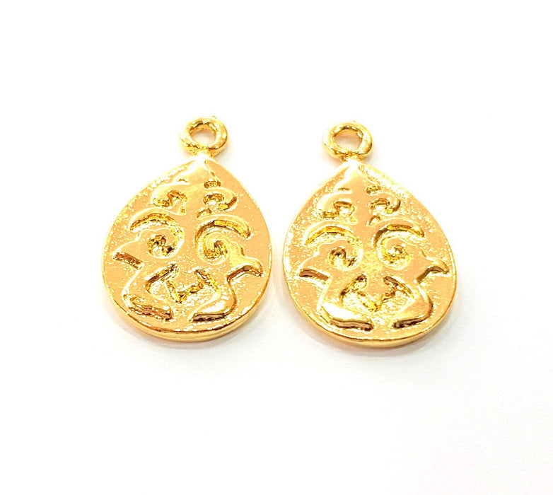 2 Gold Charm Gold Plated Charm Gold Plated Metal (26x15mm)  G12457