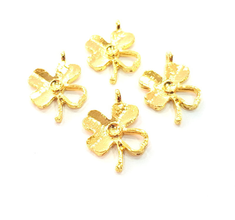4 Clover Charm Gold Plated Charm Gold Plated Metal (25x16mm)  G12459