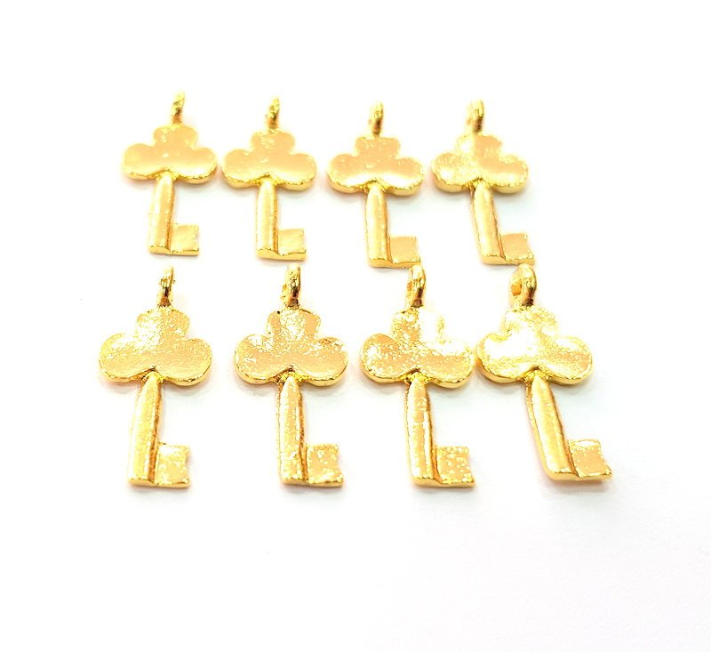 8 Key Charm Gold Plated Charm Gold Plated Metal (23x10mm)  G12460