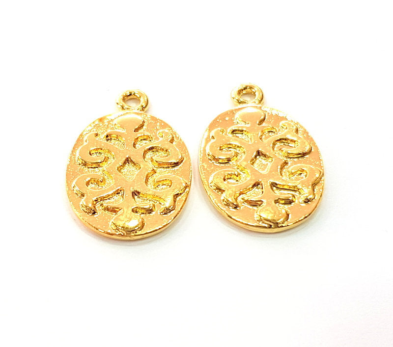 2 Gold Charm Gold Plated Charm Gold Plated Metal (27x17mm)  G12461