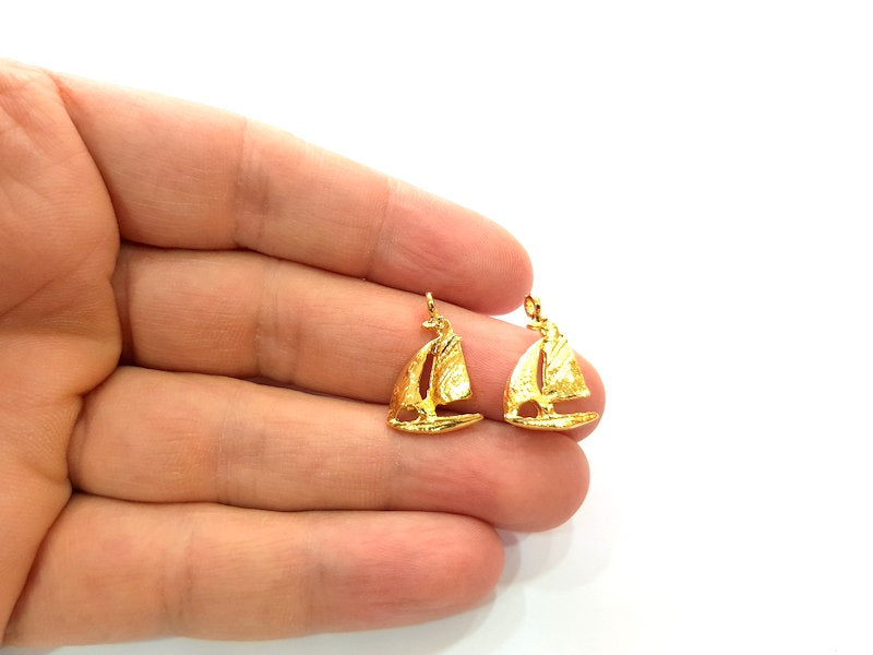 6 Sailboat Charm Gold Plated Charm Gold Plated Metal (22x13mm)  G12466