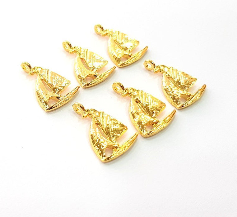 6 Sailboat Charm Gold Plated Charm Gold Plated Metal (22x13mm)  G12466