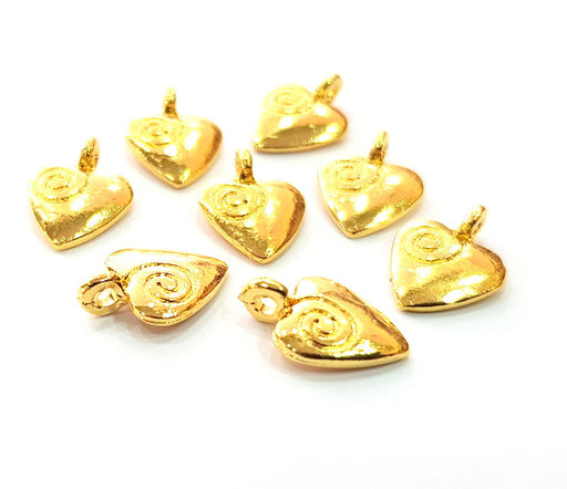 6 Heart Charm Gold Plated Charm Gold Plated Metal (14x10mm)  G12467