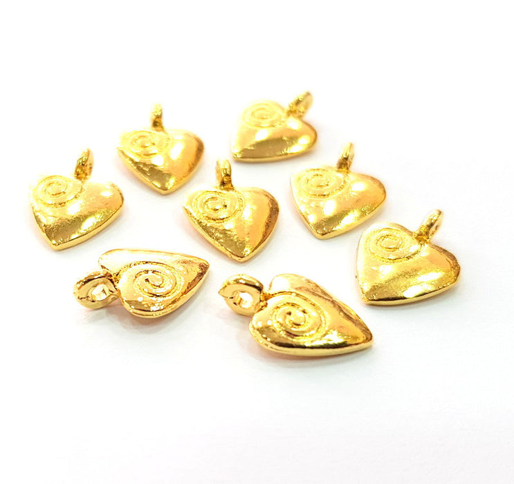 6 Heart Charm Gold Plated Charm Gold Plated Metal (14x10mm)  G12467