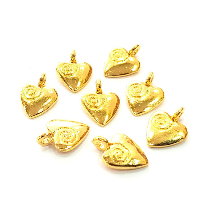 6 Heart Charm Gold Plated Charm Gold Plated Metal (14x10mm)  G12467