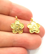 6 Flower Charm 24k Shiny Gold Charm (17x13mm)  G12468
