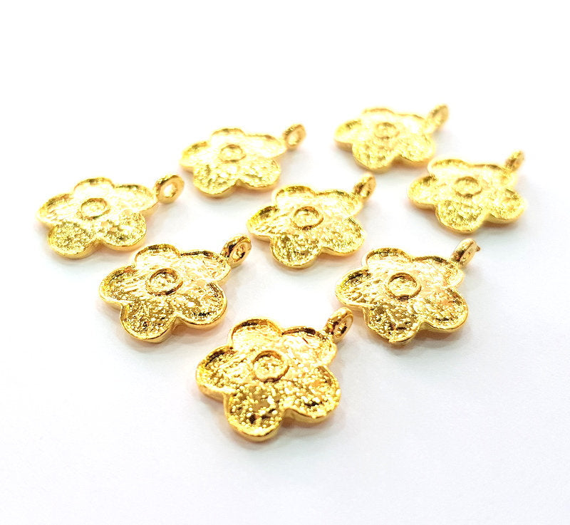 6 Flower Charm 24k Shiny Gold Charm (17x13mm)  G12468