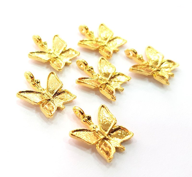 6 Butterfly Charm Gold Plated Charm Gold Plated Metal (18x17mm)  G12470