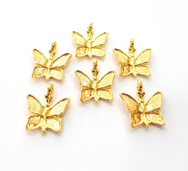 6 Butterfly Charm Gold Plated Charm Gold Plated Metal (18x17mm)  G12470