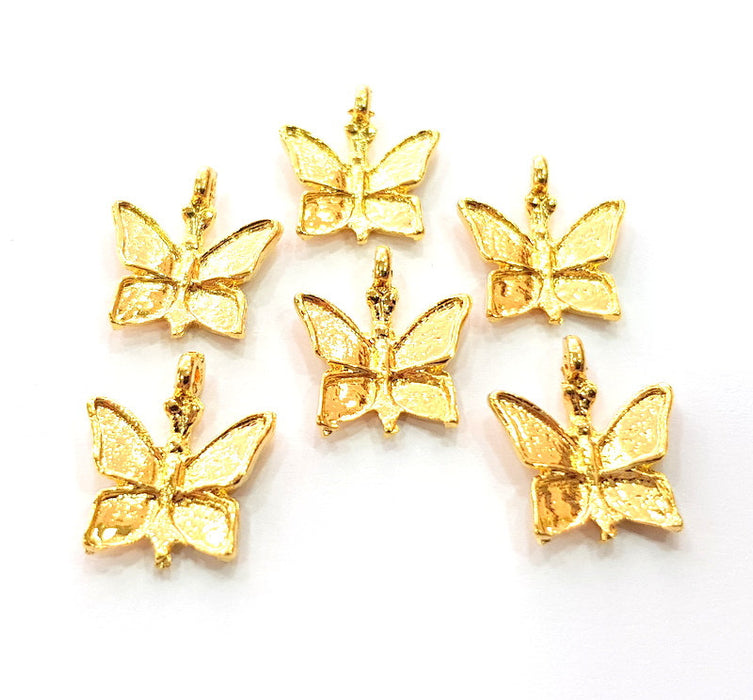 6 Butterfly Charm Gold Plated Charm Gold Plated Metal (18x17mm)  G12470
