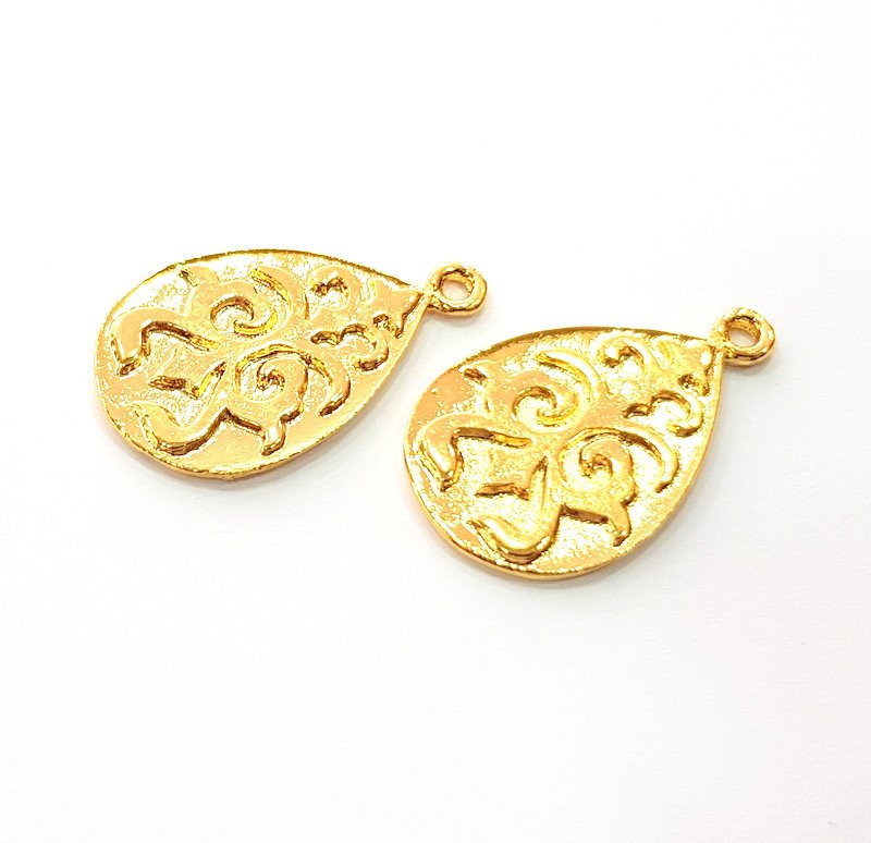 2 Gold Charm Gold Plated Charm Gold Plated Metal (32x20mm)  G12472