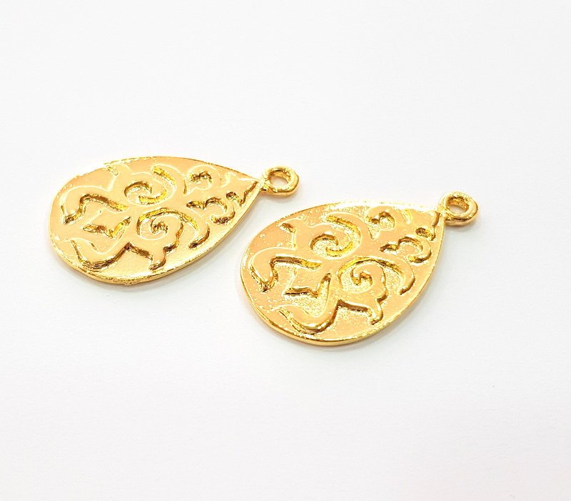 2 Gold Charm Gold Plated Charm Gold Plated Metal (32x20mm)  G12472