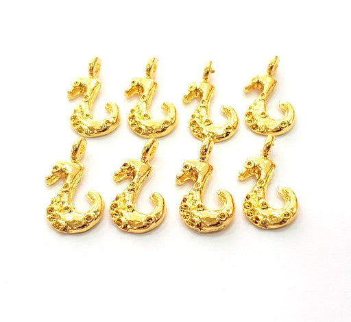 8 Seahorse Charm Gold Plated Charm Gold Plated Metal (18x9mm)  G12474