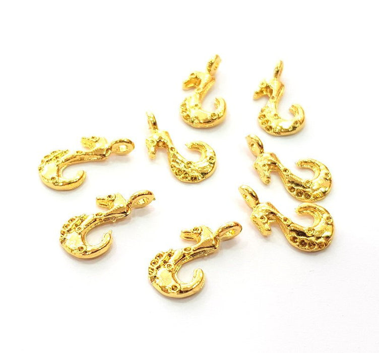 8 Seahorse Charm Gold Plated Charm Gold Plated Metal (18x9mm)  G12474