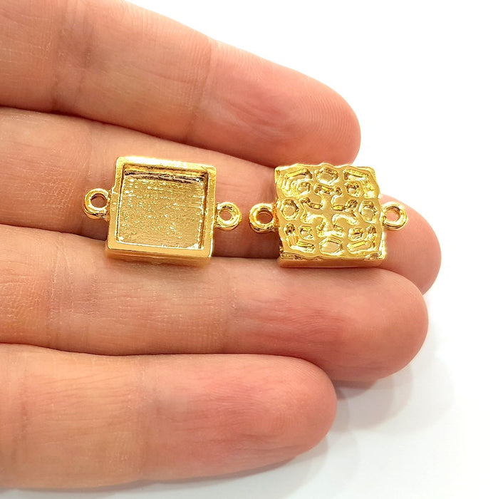 2 Gold Pendant Blank Base Setting Necklace Blank Resin Blank Mountings inlay Blank Shiny Gold Plated Blank ( 12x12 mm blank ) G12475