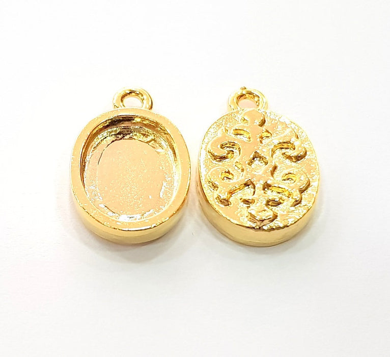 2 Gold Pendant Blank Base Setting Necklace Blank Resin Blank Mountings inlay Blank Shiny Gold Plated Blank ( 14x10 mm blank ) G12478