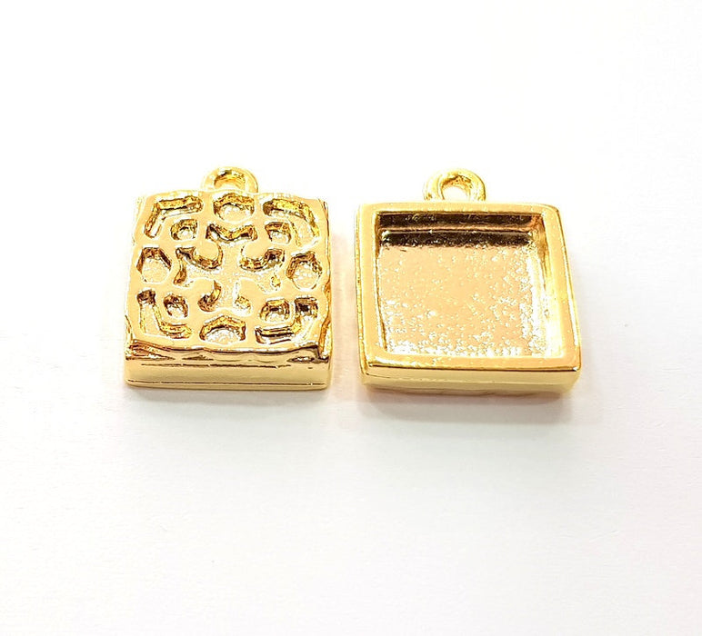 2 Gold Pendant Blank Base Setting Necklace Blank Resin Blank Mountings inlay Blank Shiny Gold Plated Blank ( 12 mm blank ) G12479