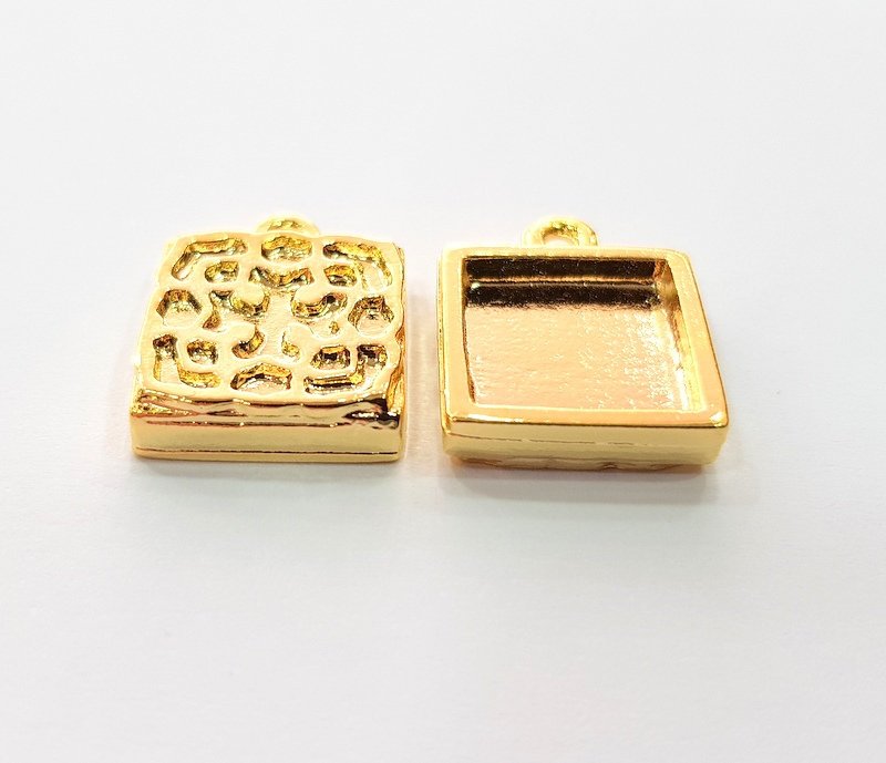 2 Gold Pendant Blank Base Setting Necklace Blank Resin Blank Mountings inlay Blank Shiny Gold Plated Blank ( 12 mm blank ) G12479