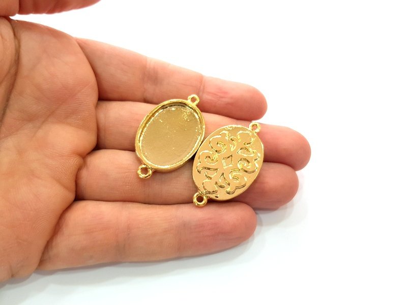 2 Gold Pendant Blank Base Setting Necklace Blank Resin Blank Mountings inlay Blank Shiny Gold Plated Blank ( 25x18 mm blank ) G12480