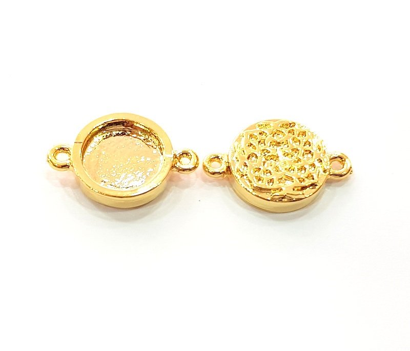 2 Gold Pendant Blank Base Setting Necklace Blank Resin Blank Mountings inlay Blank Shiny Gold Plated Blank ( 12 mm blank ) G12482