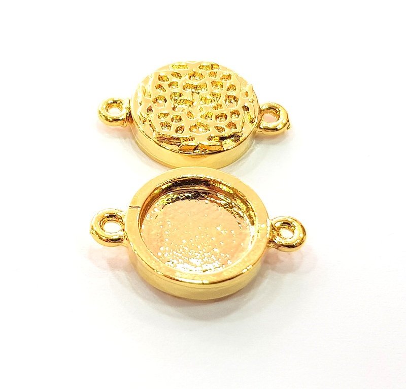 2 Gold Pendant Blank Base Setting Necklace Blank Resin Blank Mountings inlay Blank Shiny Gold Plated Blank ( 12 mm blank ) G12482