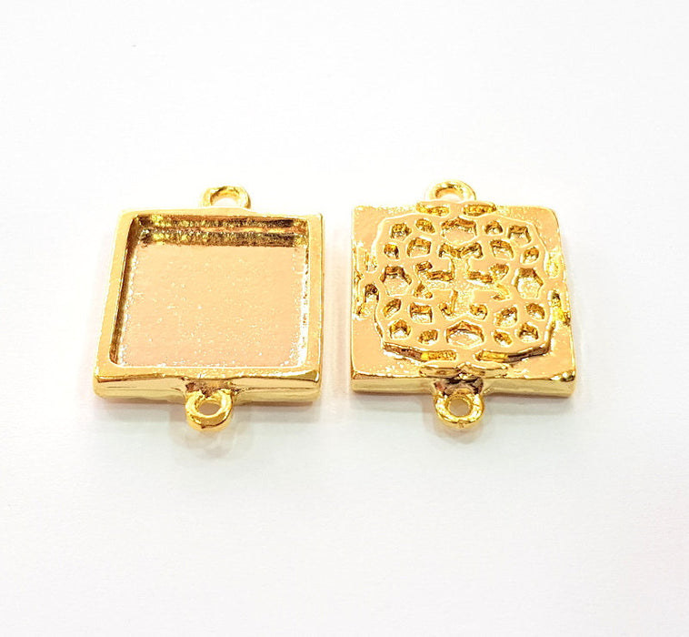 2 Gold Pendant Blank Base Setting Necklace Blank Resin Blank Mountings inlay Blank Shiny Gold Plated Blank ( 16x16 mm blank ) G12483