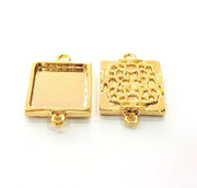 2 Gold Pendant Blank Base Setting Necklace Blank Resin Blank Mountings inlay Blank Shiny Gold Plated Blank ( 16x16 mm blank ) G12483