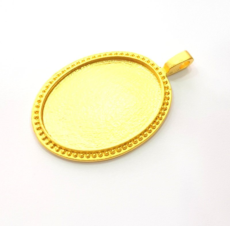 Gold Pendant Blank Connector Gold Plated Metal Pendant (38x28mm blank)  G12484