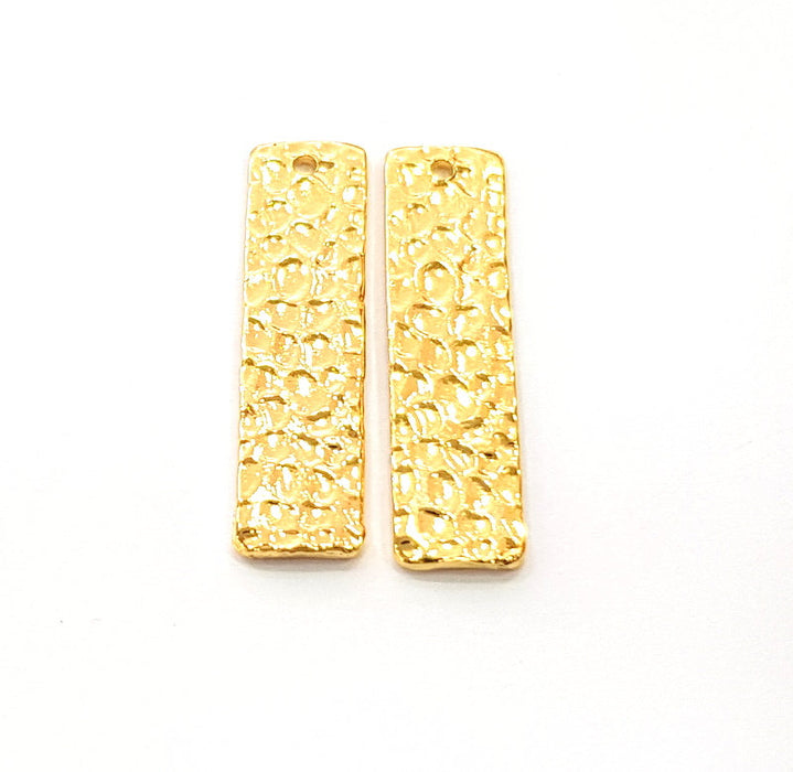 2 Gold Hammered Charms Stamp Charms Tag Charms Flake Charms Gold Plated Brass (30x7mm)   G12486