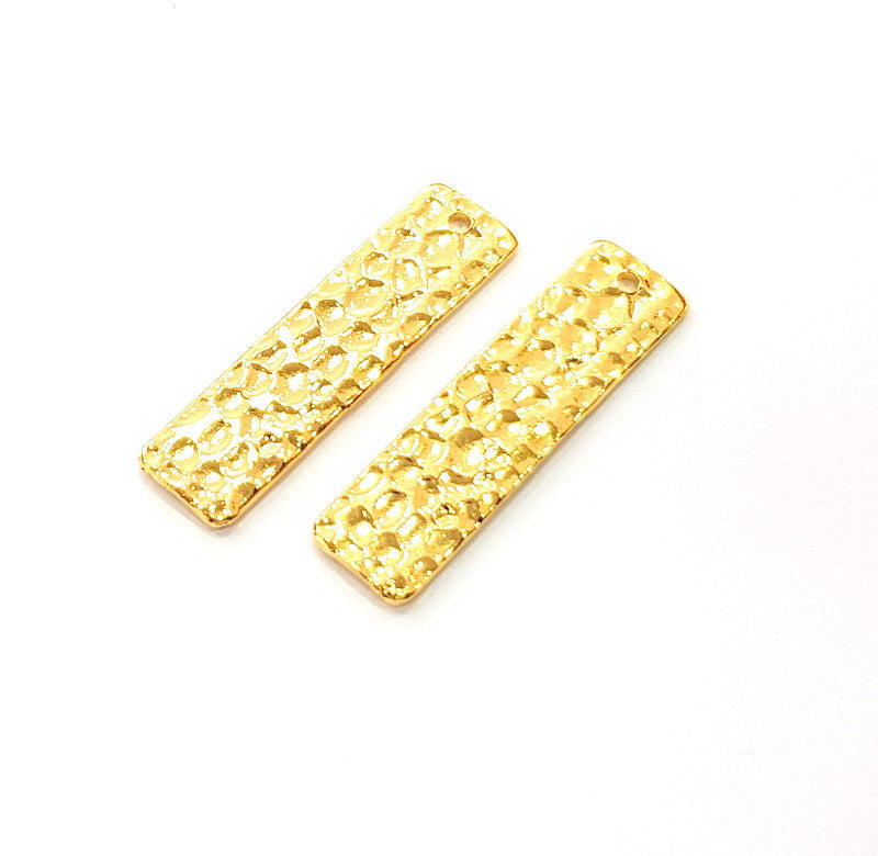 2 Gold Hammered Charms Stamp Charms Tag Charms Flake Charms Gold Plated Brass (30x7mm)   G12486